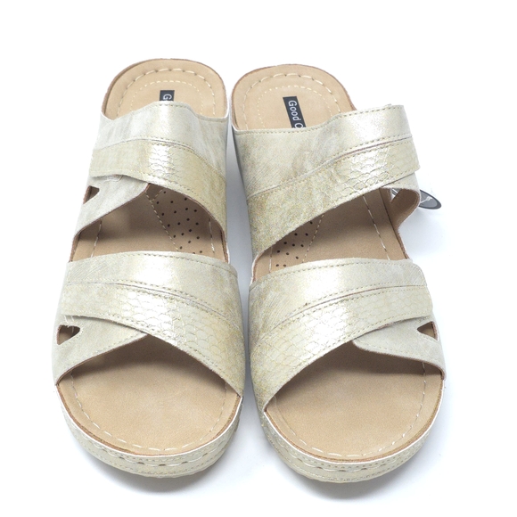 Good Choice Havana Gold Metallic Wedge Slide Sandals Size 10M - Picture 5 of 7